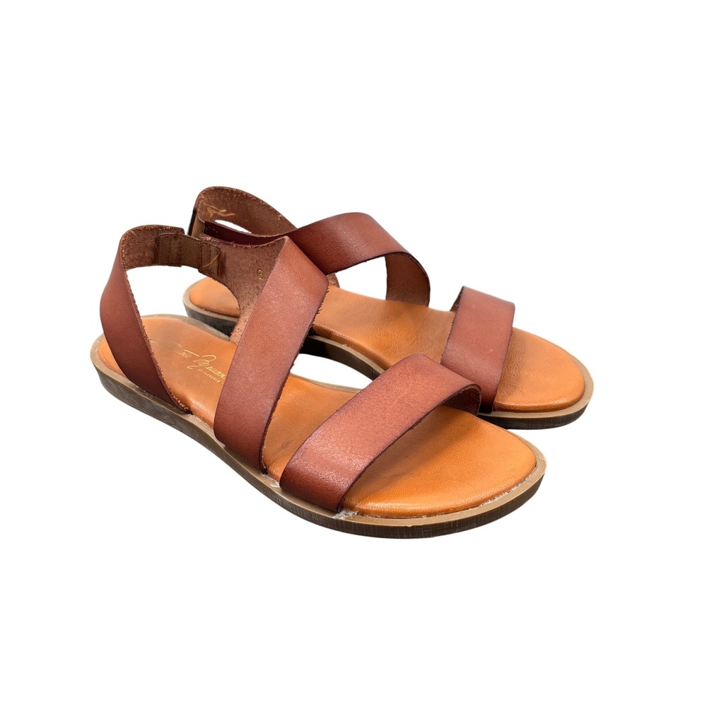 Meucci of Florence Brown Leather Flat Slingback Open Toe Strap Sandals Womens 36